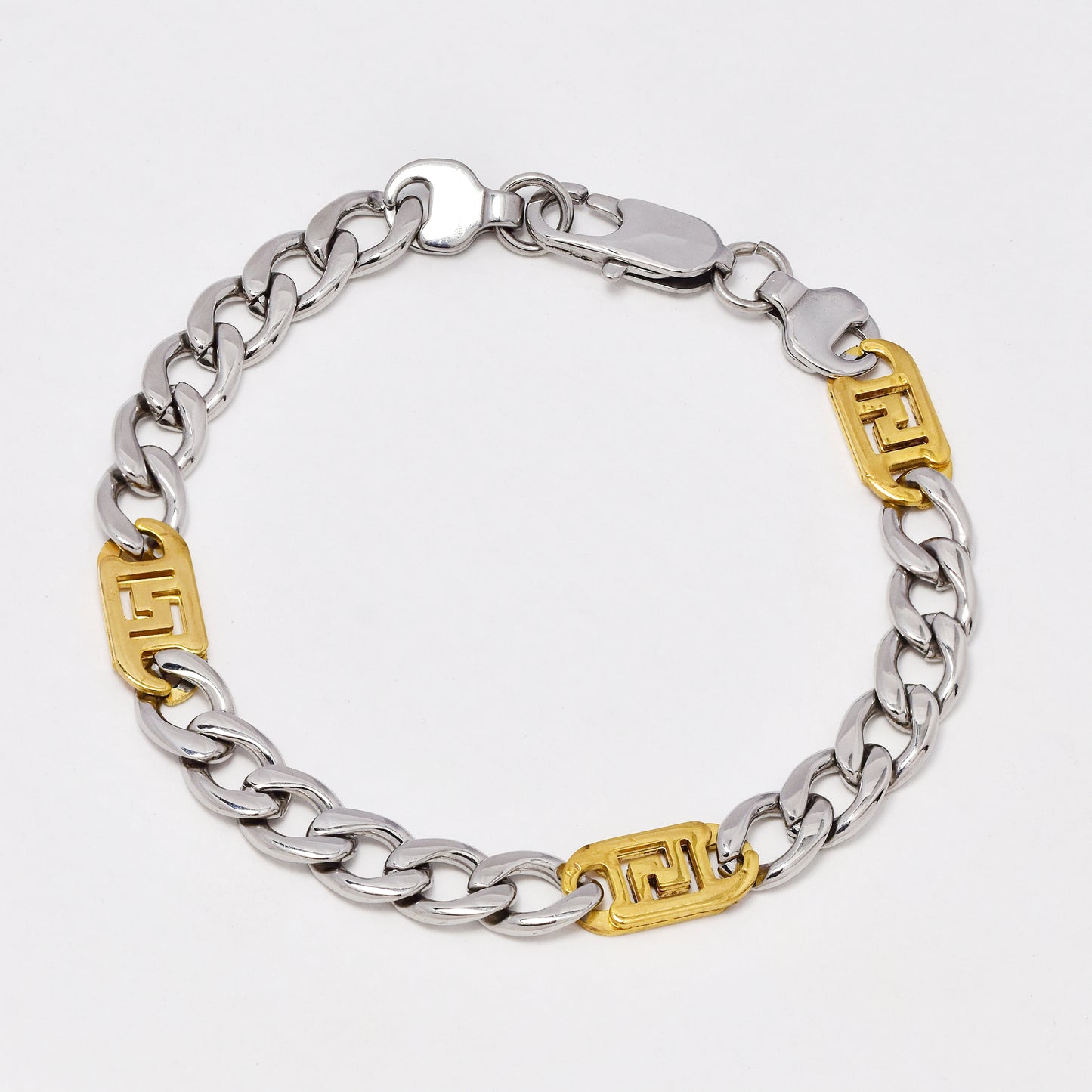 NCSSB077 - Steel Curb and aztec link bracelet