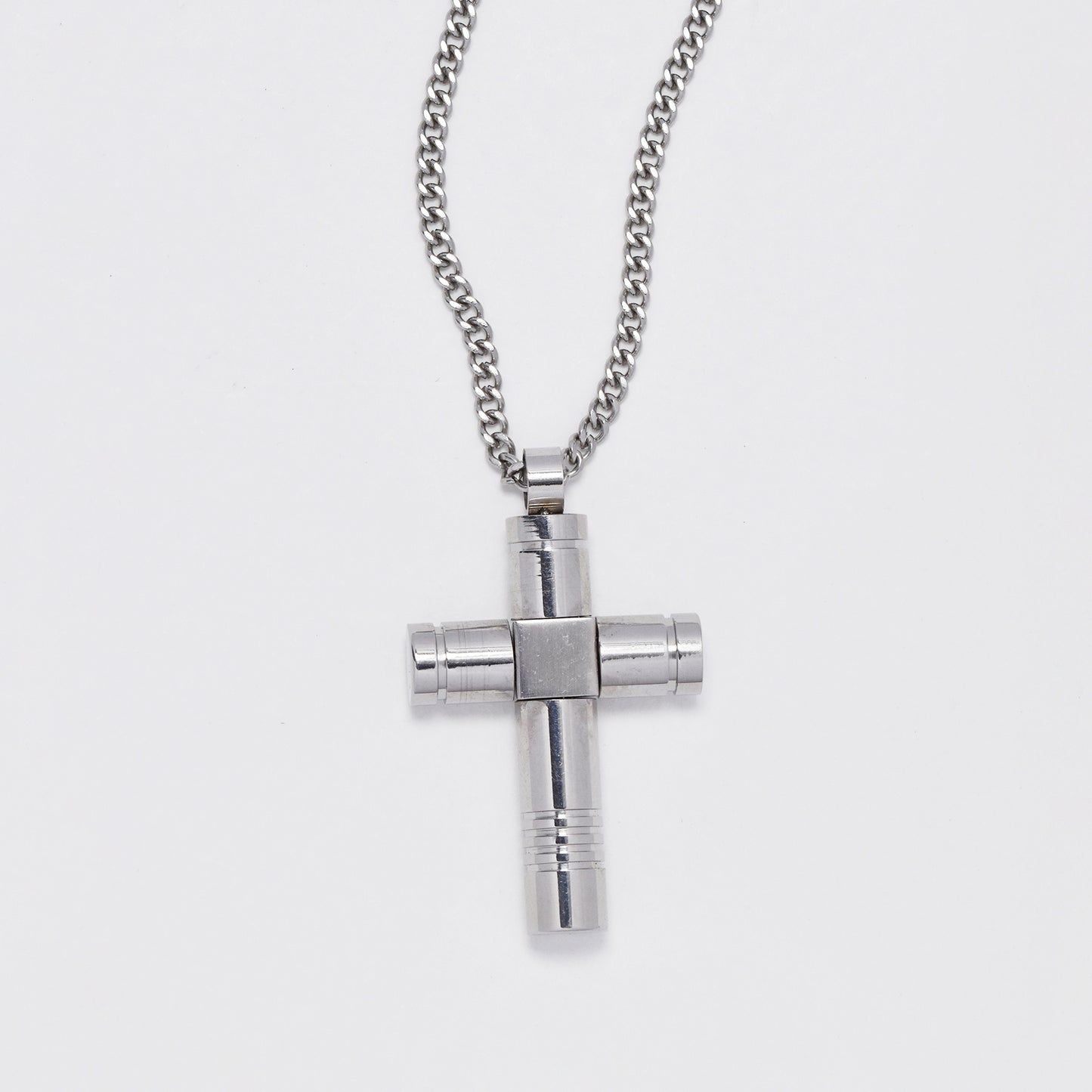 NCSSN034 - Steel 39mm x 21mm cylinder cross necklace