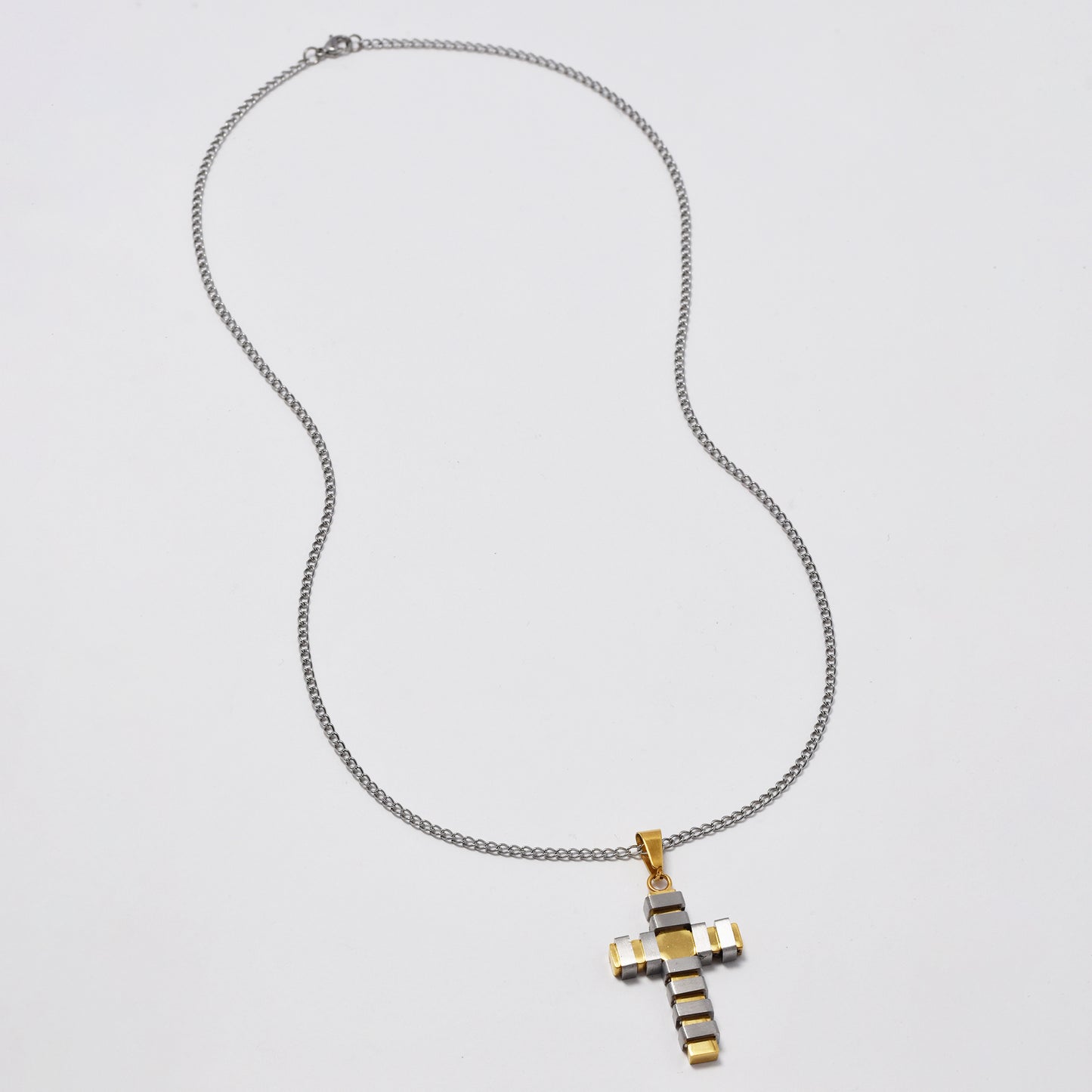 NCSSN037 - Steel 43mm x 26mm two tone cross necklace