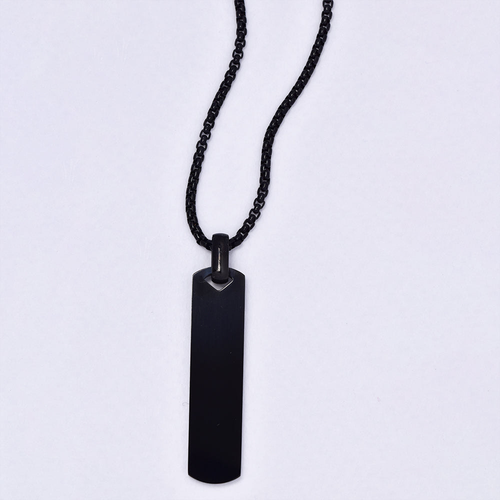 Stainless steel rectangle black tag necklace - NCSSP024