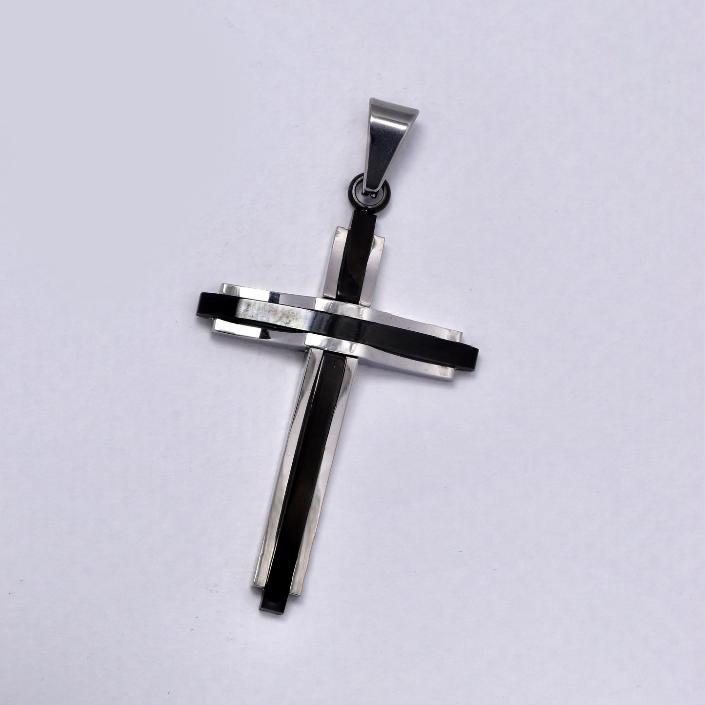 Stainless steel 43mmX30mm black and silver cross pendant - NCSSP051