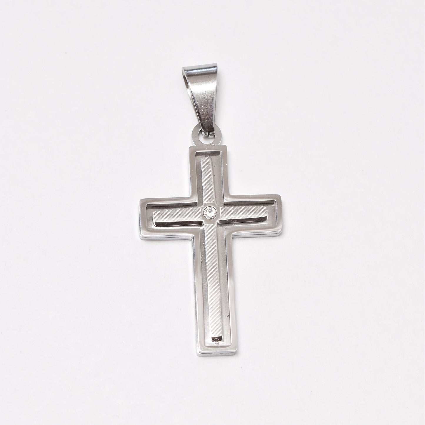NCSSP057 - Steel cross pendant with center CZ