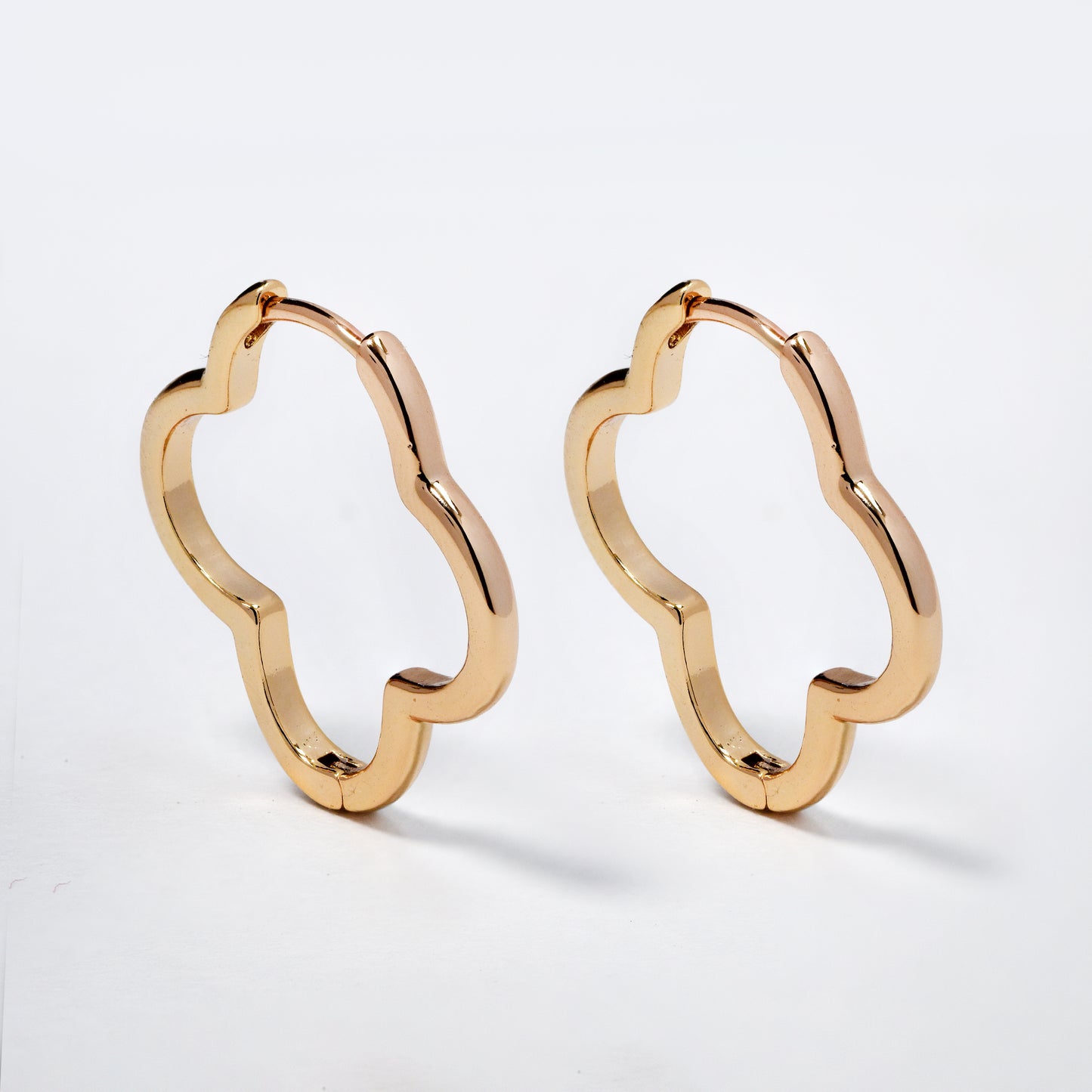 PYE5780 - Premium brass rose gold cutout clover hoop earrings