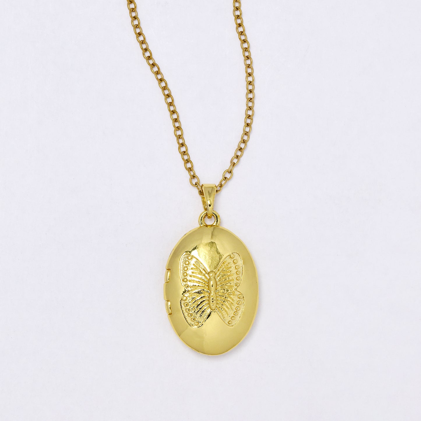 PYN7299 - Premium brass 45cm + 5cm oval butterfly engraved locket necklace