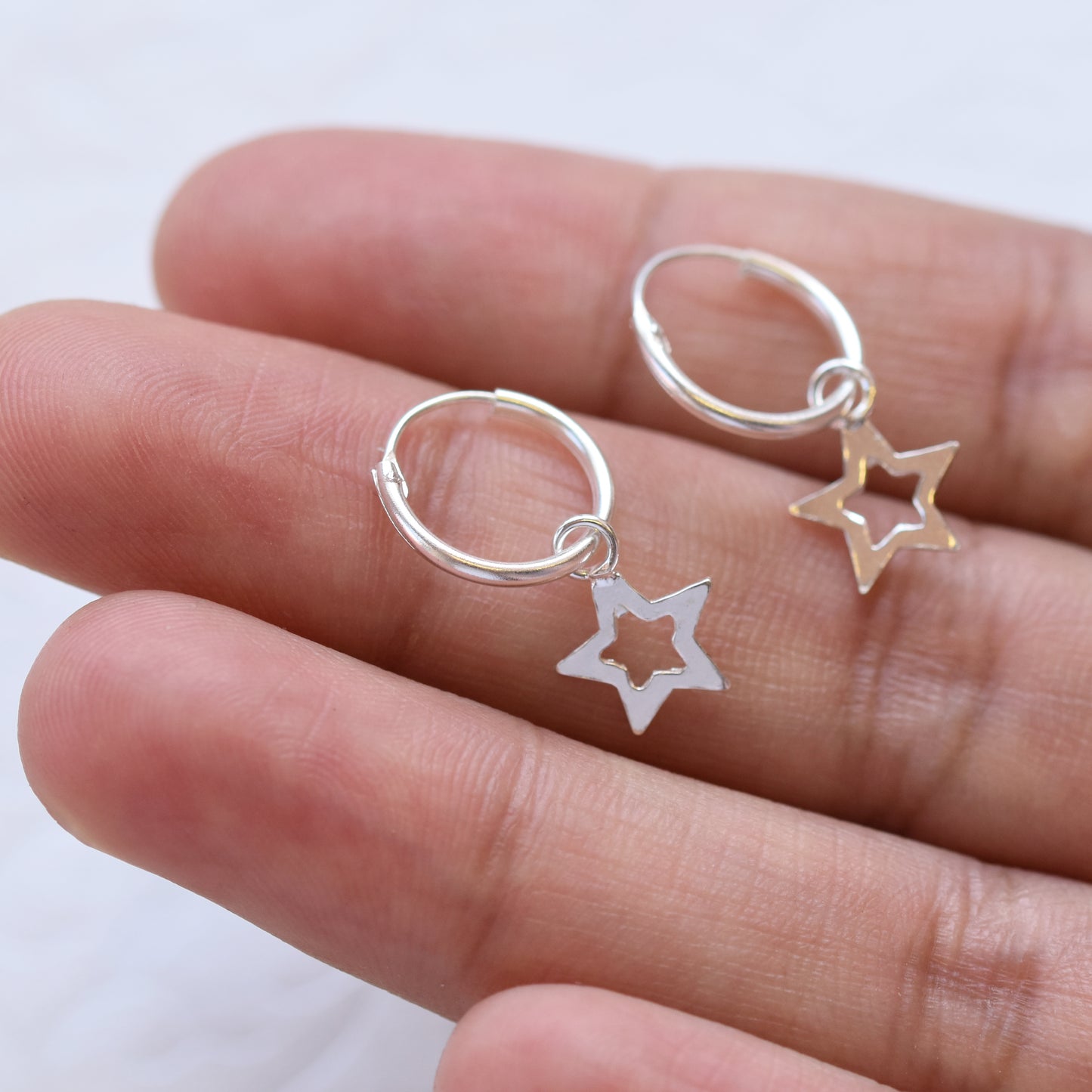 925 Silver 12mm hoop with star - SBE009