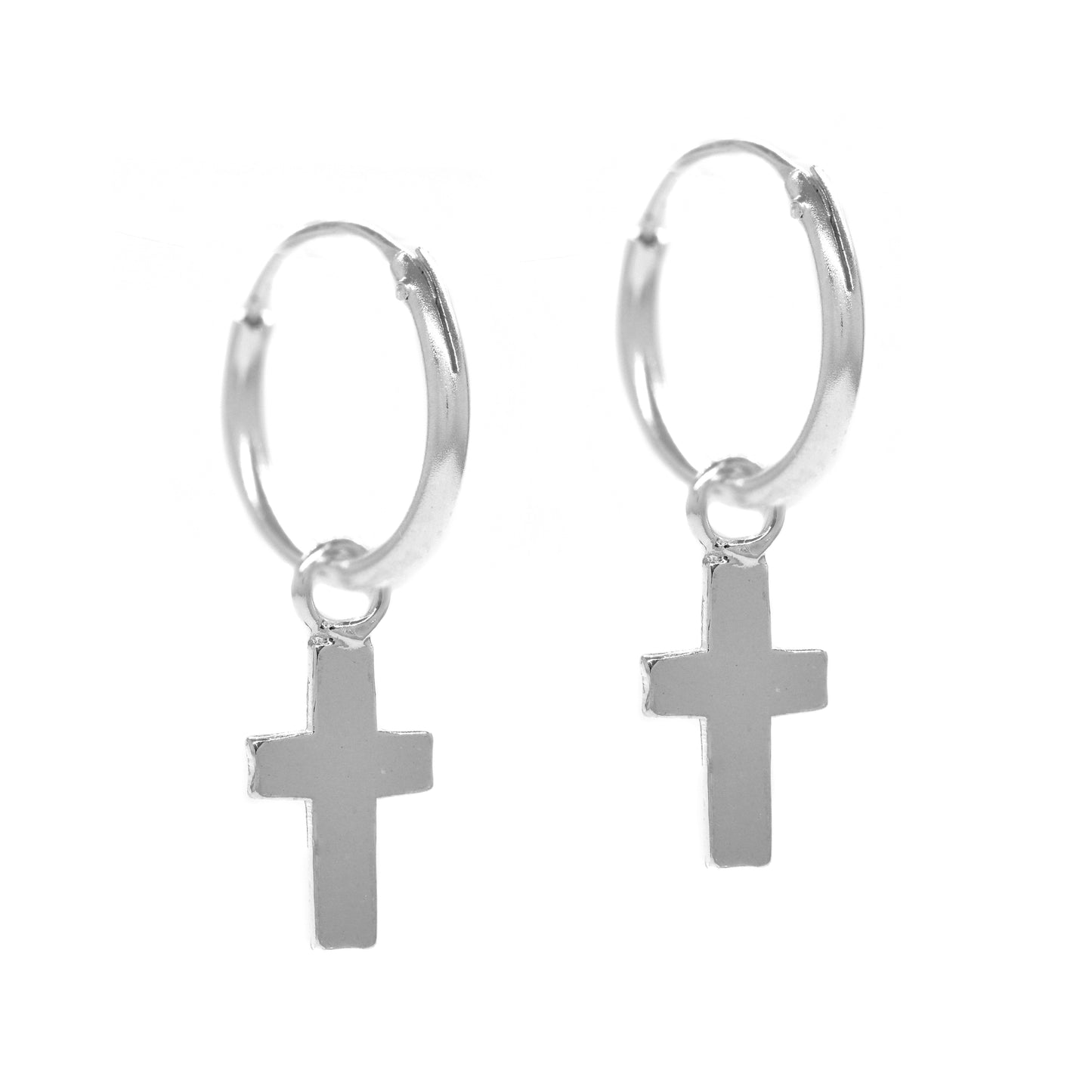 SBE011 - 925 Silver cross drop huggie earrings