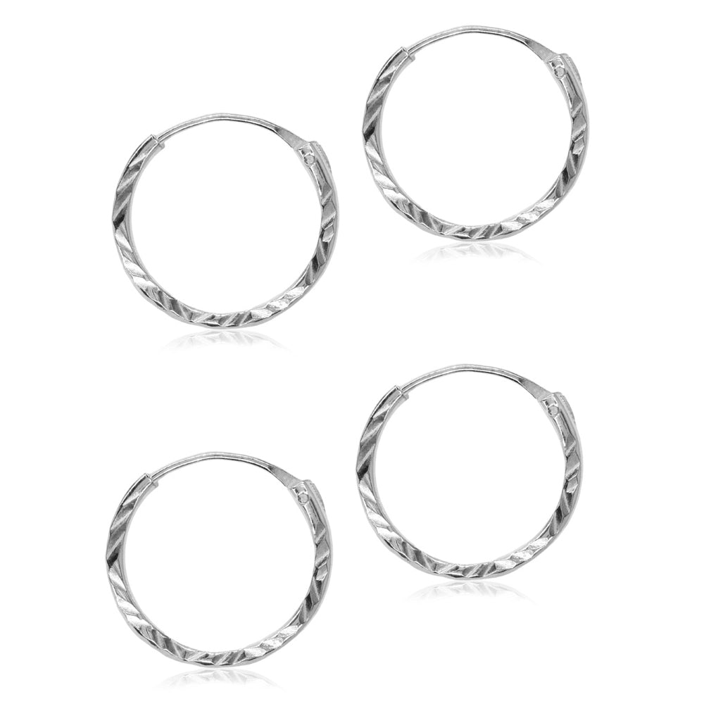 2 Pack 925 silver 12mm x 1.2mm textured sleeper earring - SBE027