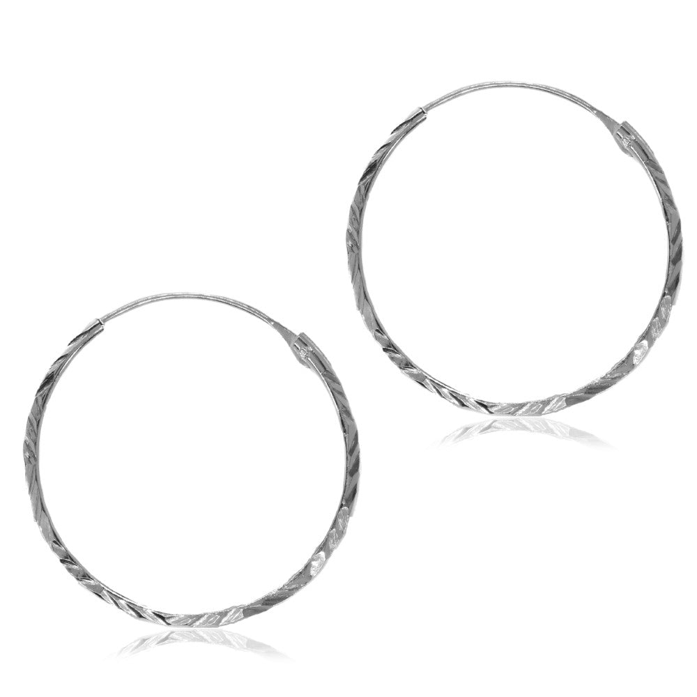 925 Silver 30mm x 1.2mm textured hoop earring - SBE029