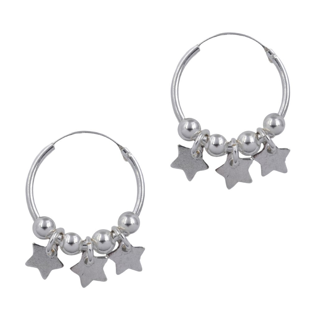 925 Silver Star and ball charm 16mm hoop - SBE042