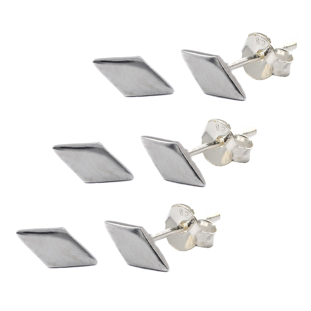 3 pack 925 Silver geometric diamond stud - SBE052