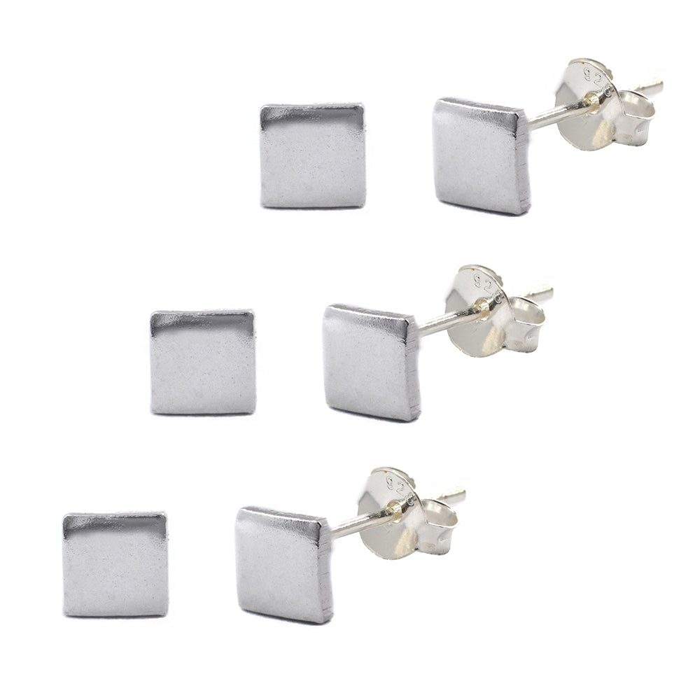 3 pack 925 Silver geometric square stud - SBE053
