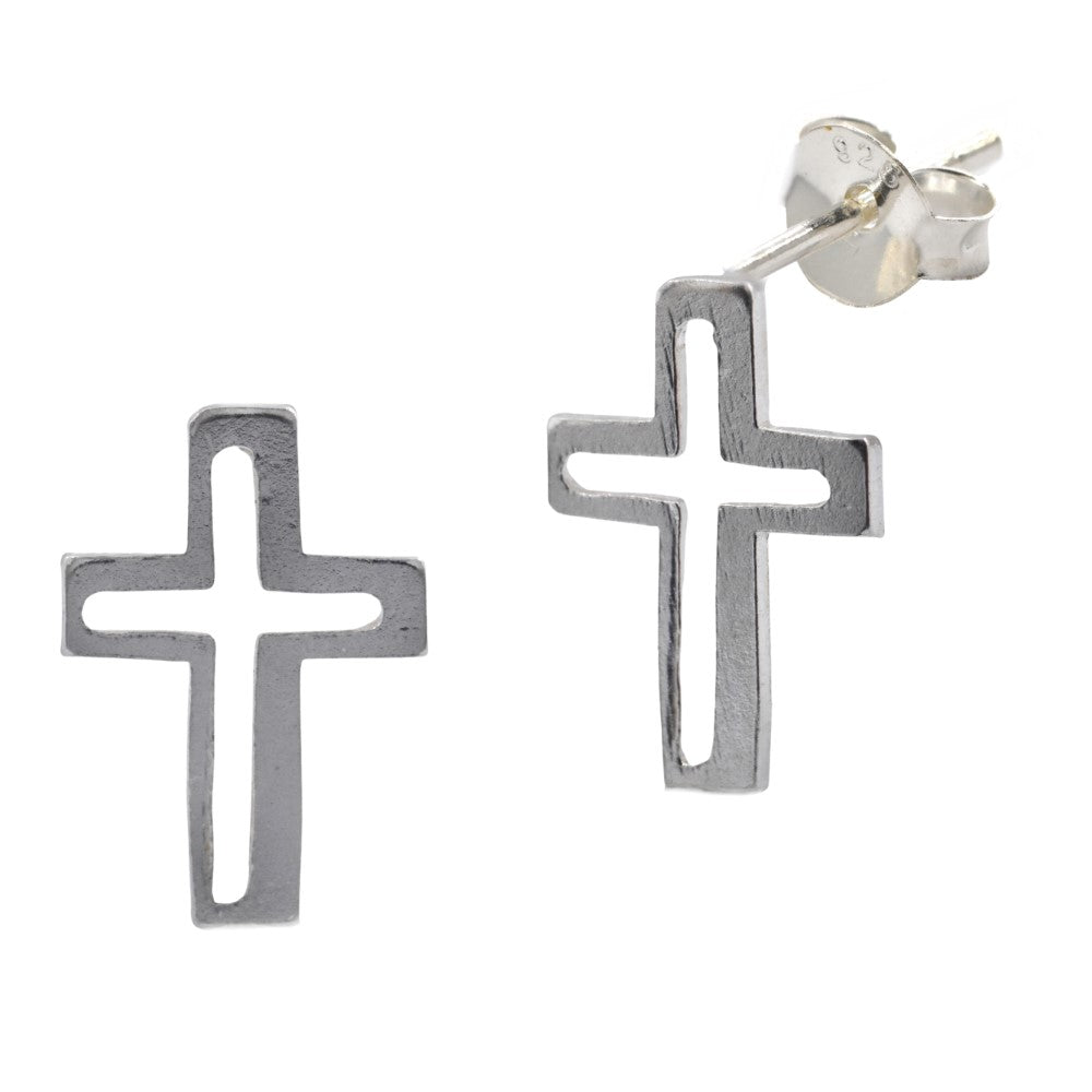 925 Silver cutout cross stud earring - SBE057