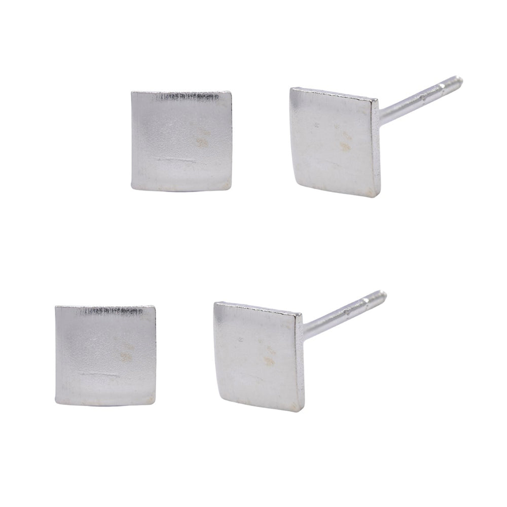 2 Pack 925 Silver Solid Square Earring Studs - SBE081