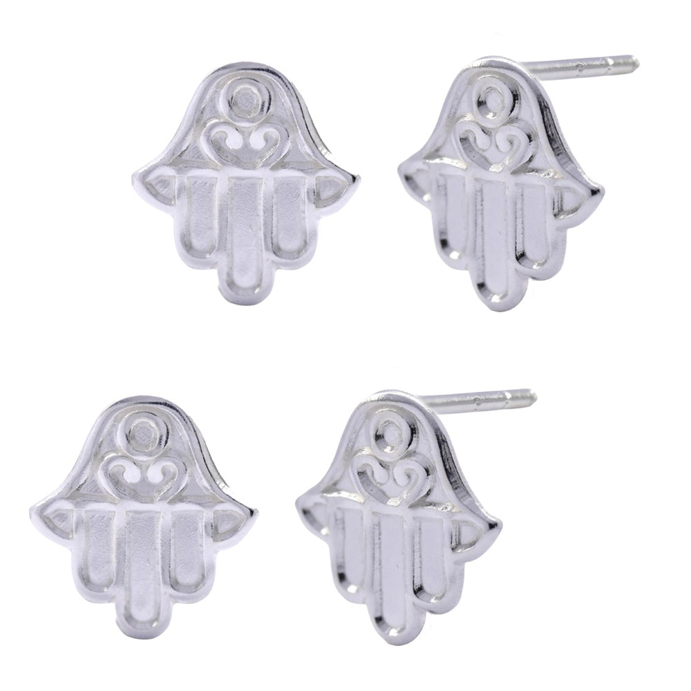 2 Pack 925 Silver Hamsa Hand Earring Studs - SBE082