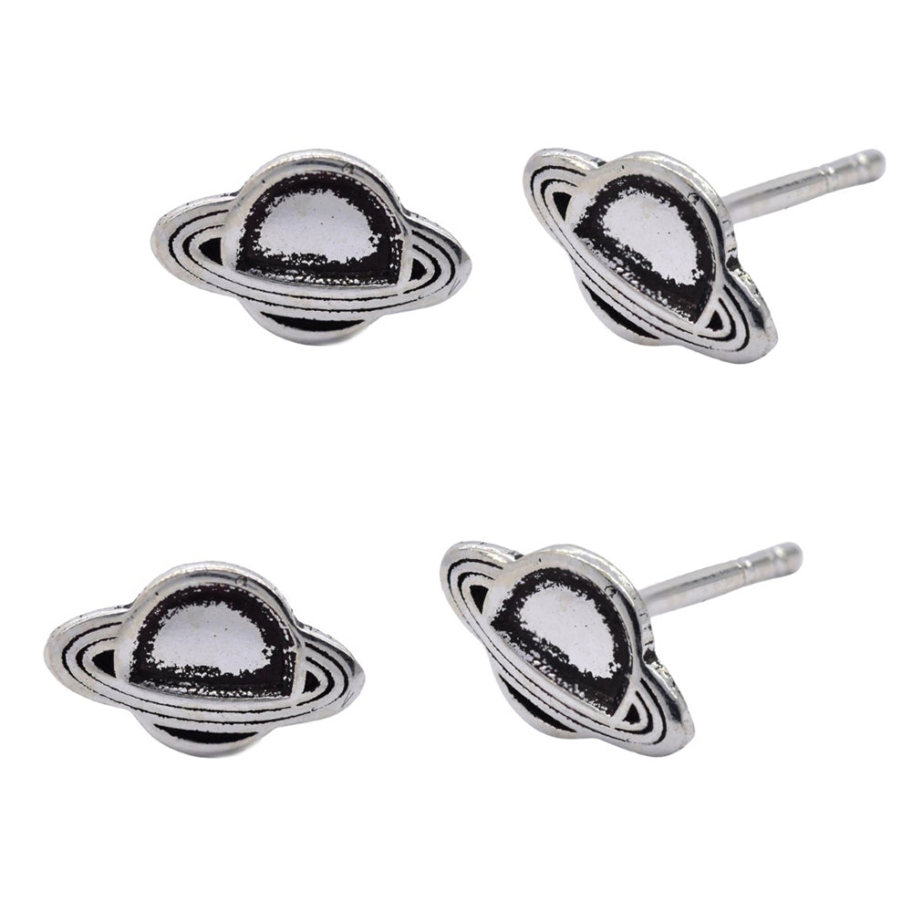 2 Pack 925 Silver Planet Saturn Earring Studs - SBE083