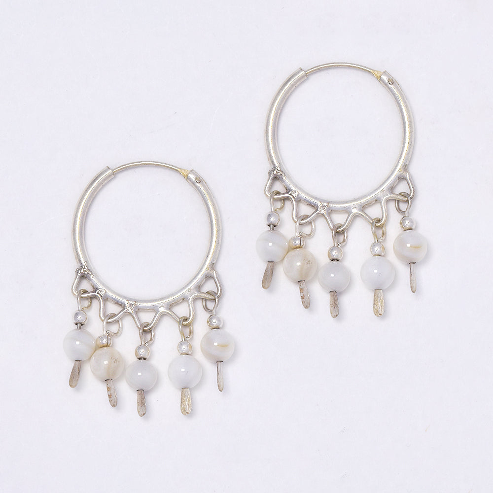 925 Silver hoop with white beads - SE1018A