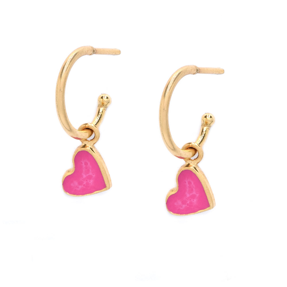 925 Silver gold hoops with pink moon charm earring - SE1027