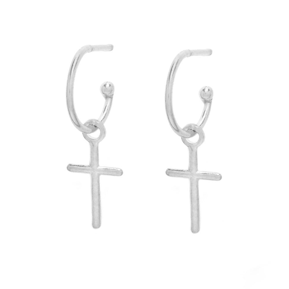 925 Silver hoops with cross charm earring - SE1028