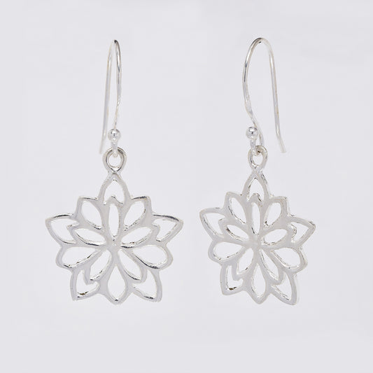 925 Silver cutout lotus drop earrings