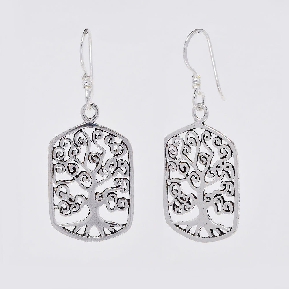SE1050 - 925 Silver cutout tree of life disk earrings