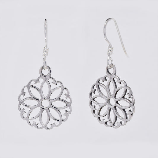 925 Silver round cutout flower earrings