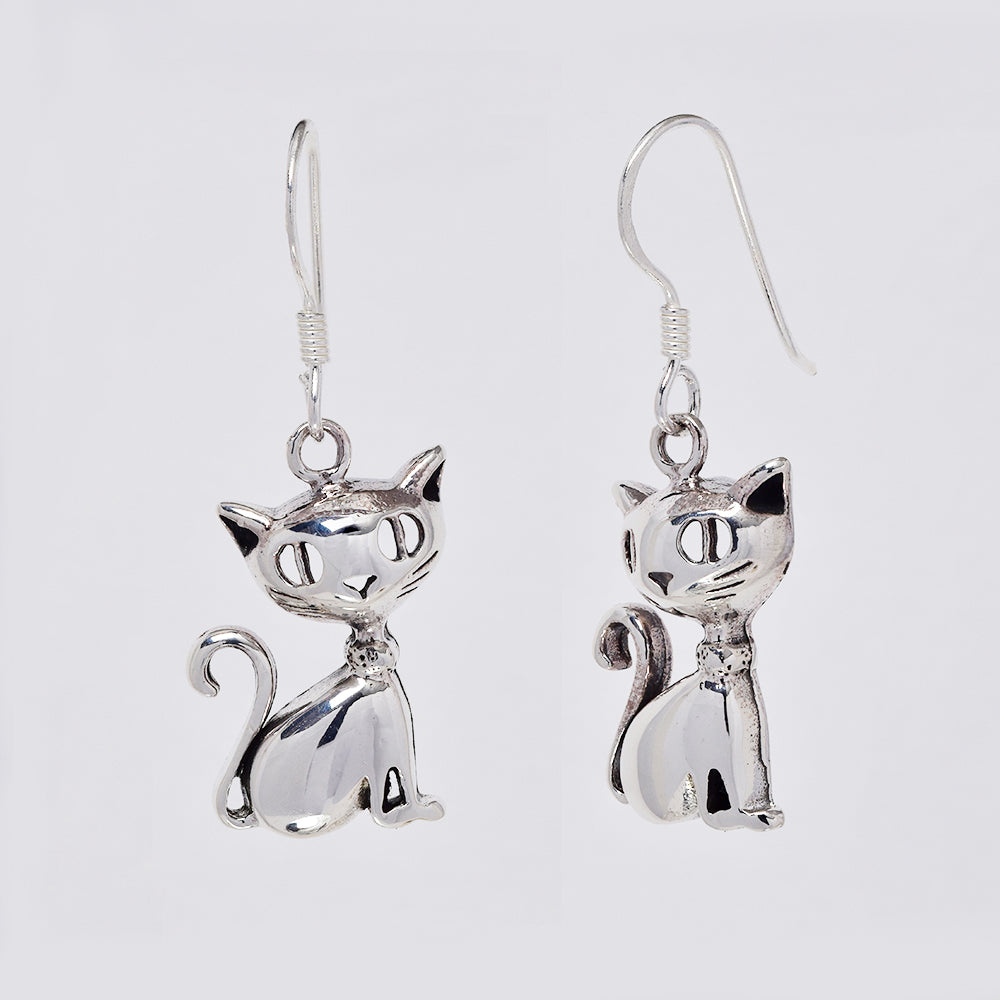 925 Silver cat drop earrings - SE1056