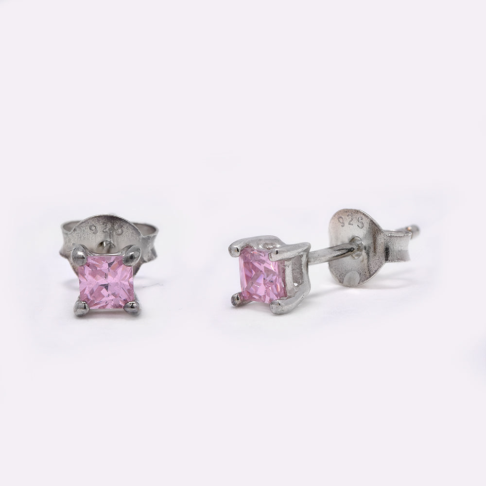 925 Silver pink cubic zirconia square stud earrings - SE1083