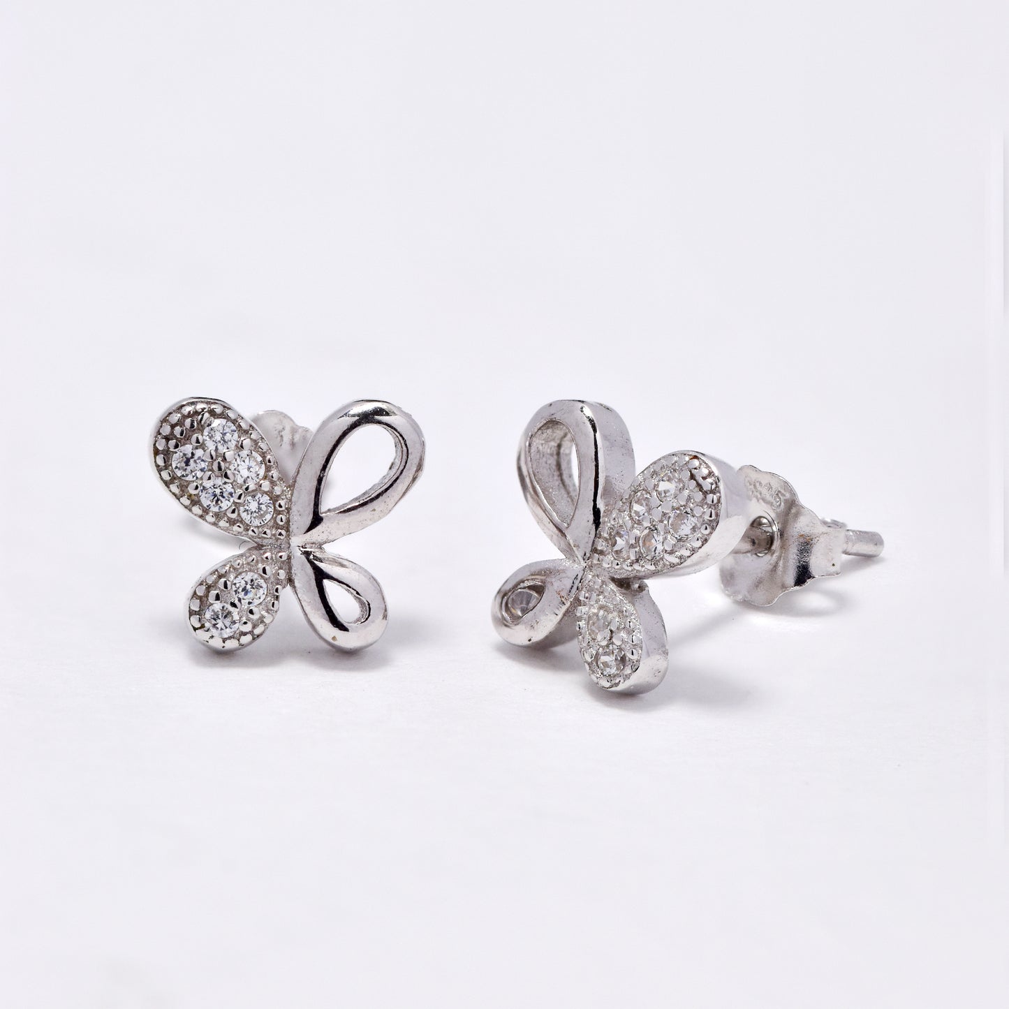 2 Pack 925 Silver half cubic zirconia butterfly stud earring - SEC1387