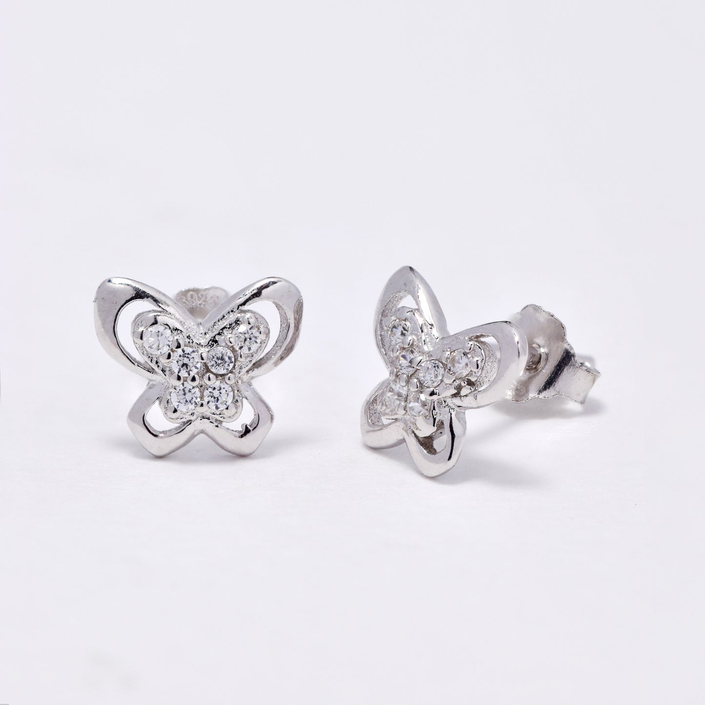 2 Pack 925 Silver butterfly stud earring with cubic zirconia - SCE1528