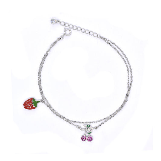 925 Silver cubic zirconia fruit charm bracelet