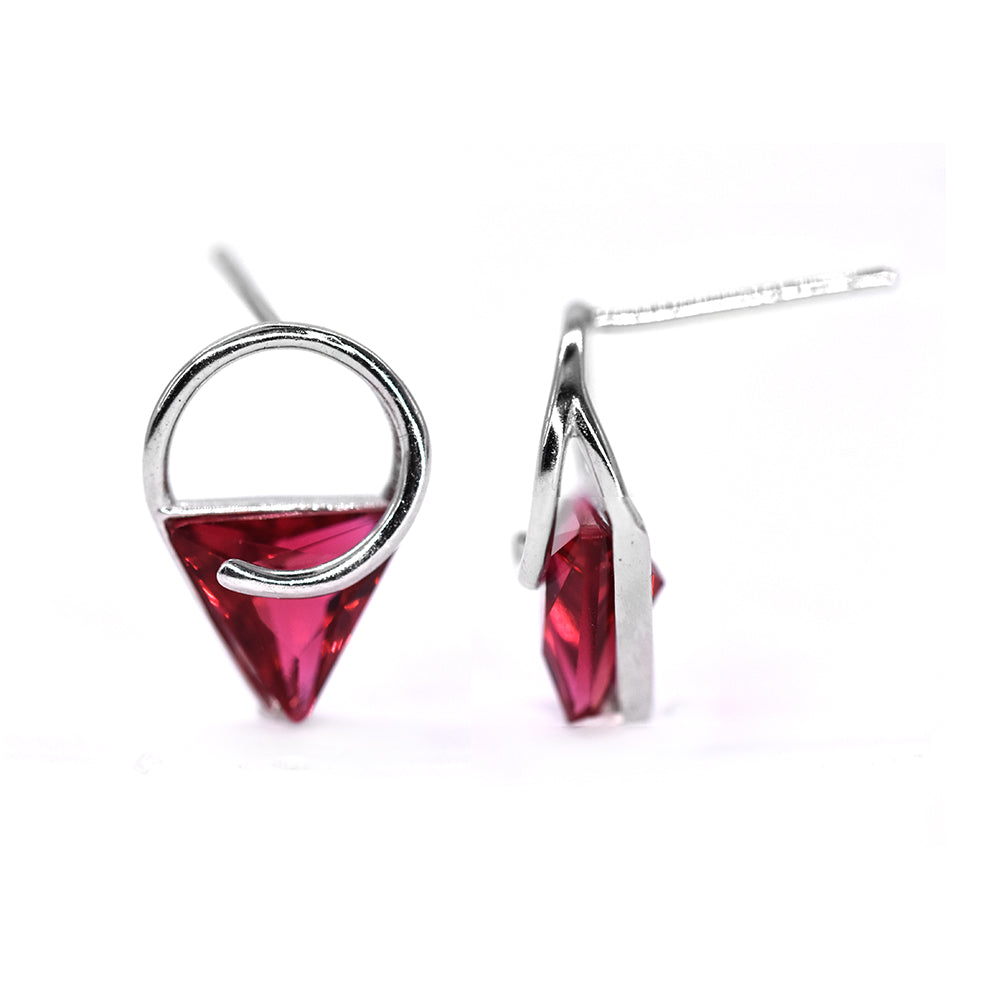 SGE6123 - 925 Silver red triangle cubic zirconia earring