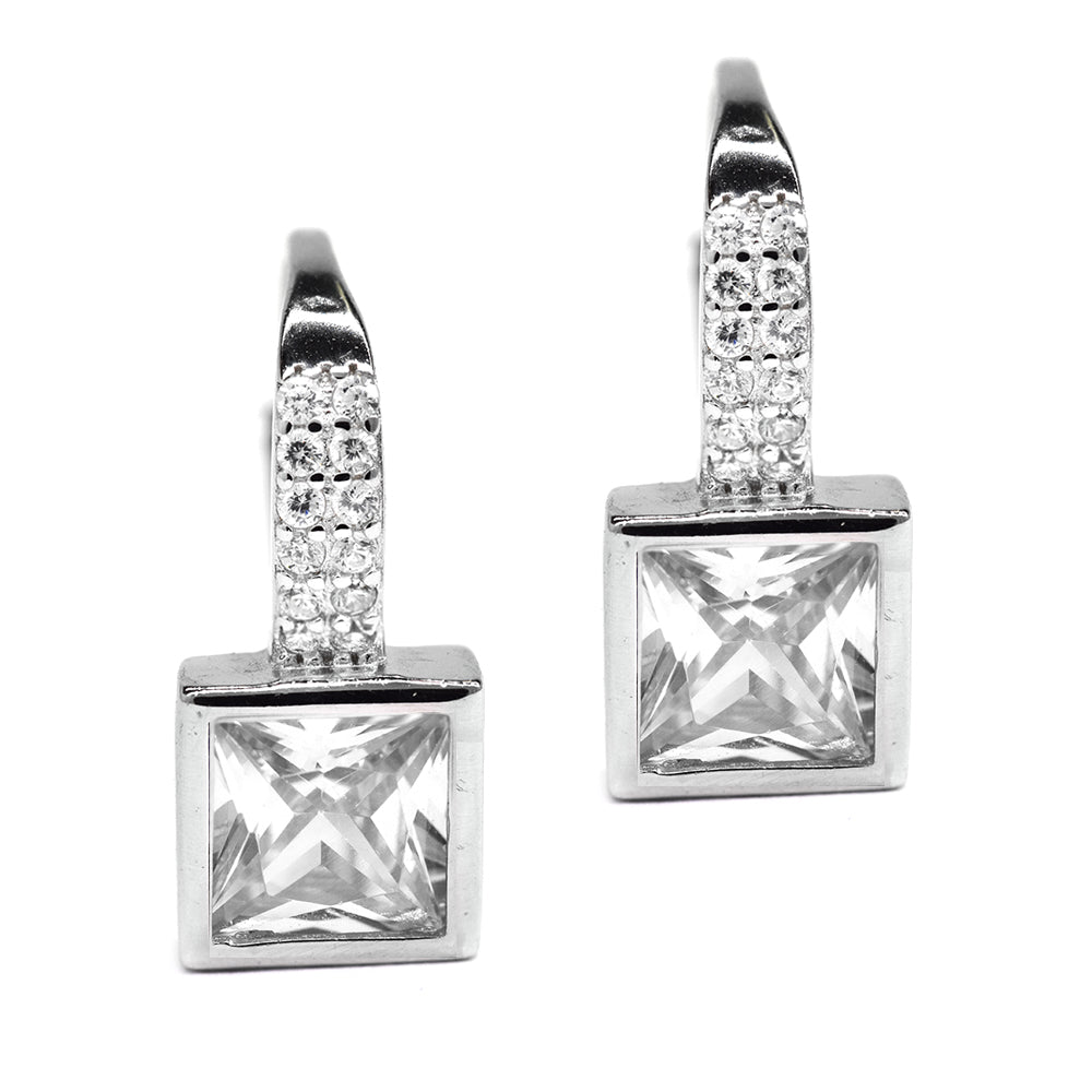SGE9597 - 925 Silver square cubic zirconia drop earring