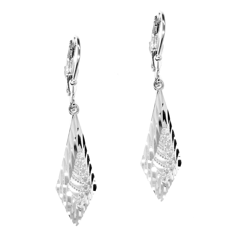 925 Silver textured diamond shape drop earring - SGE9617