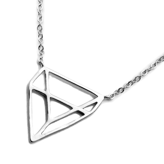 925 Silver cutout triangle flat 3D necklace