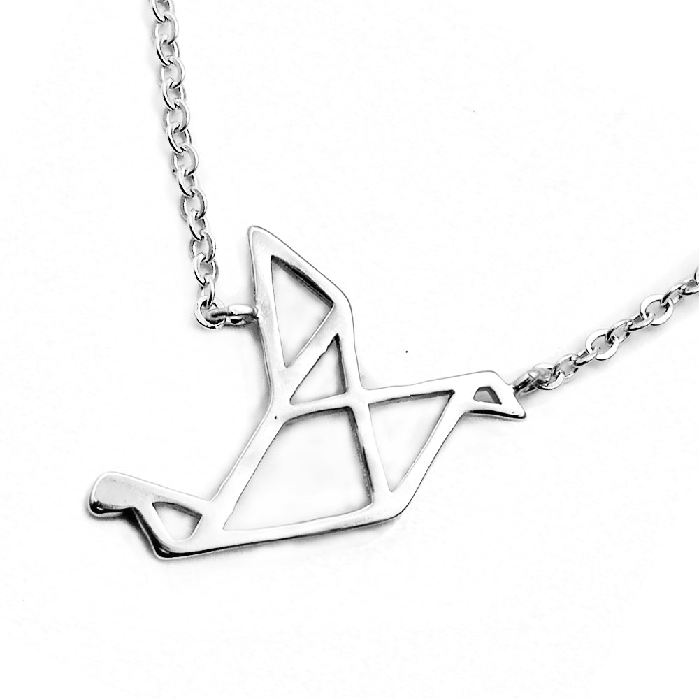 925 Silver flat Origami cutout bird necklace - SGN3361
