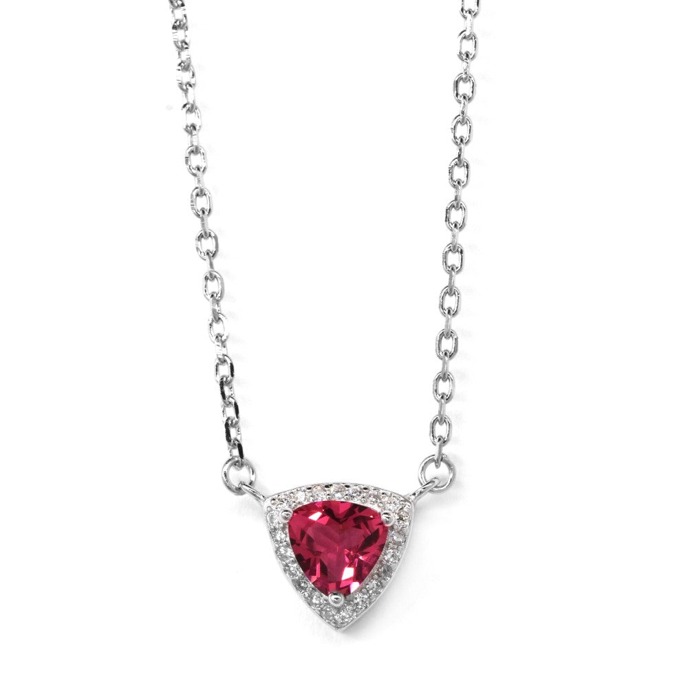 925 Silver triangle cerise cubic zirconia necklace - SGN6064
