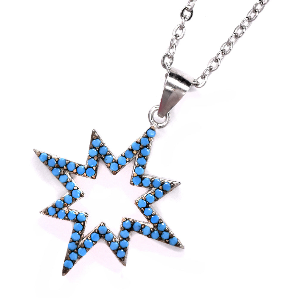 SGN6118 - 925 Silver turquoise stone star necklace