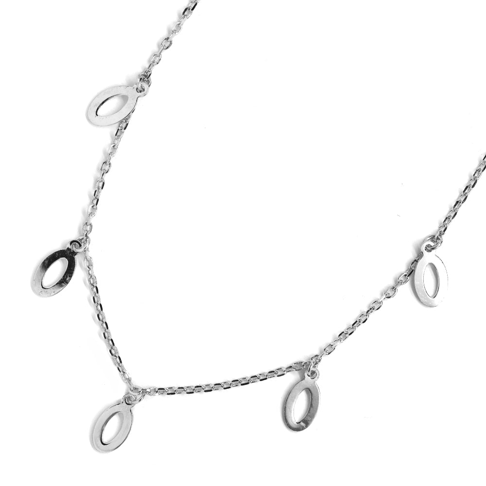 925 Silver cubic zirconia ribbon and disk charm necklace - SGN717