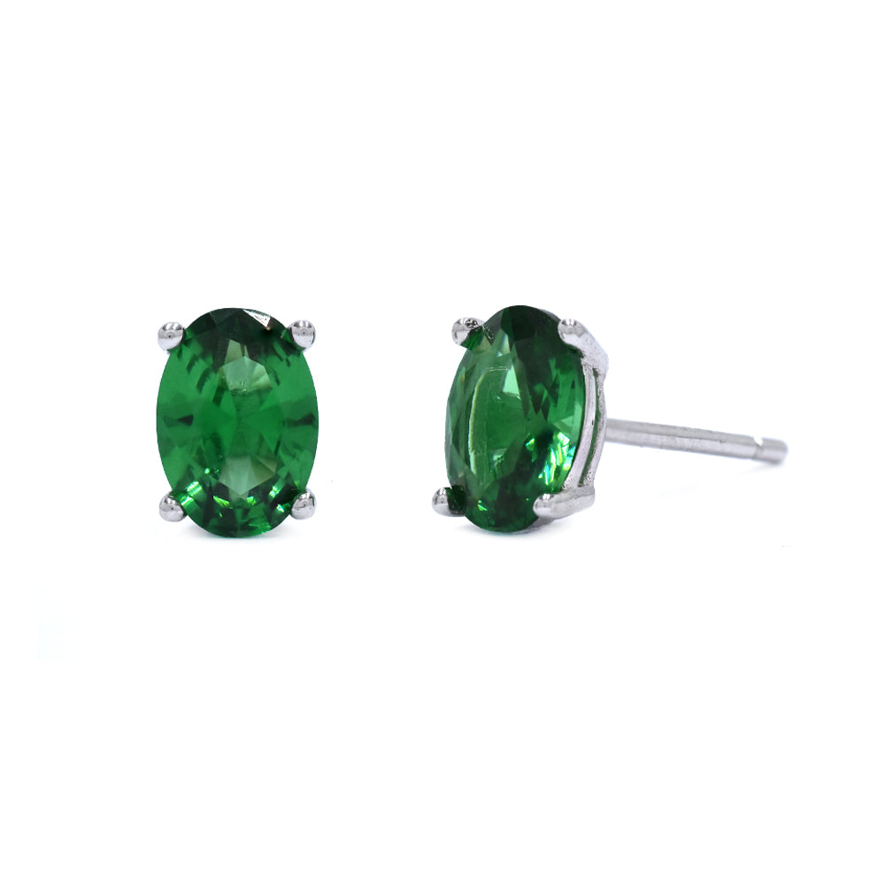 925 Silver 7mm x 5mm crushed cubic zirconia oval stud earring
