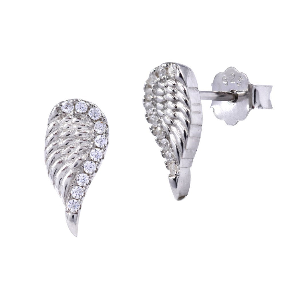 925 Silver cubic zirconia angel wing stud earring - SME2821
