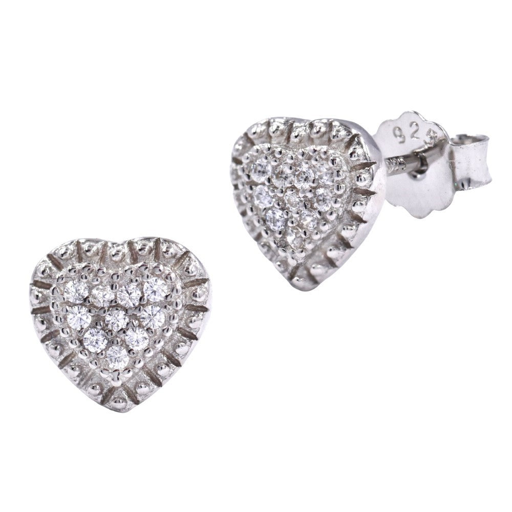 925 Silver cubic zirconia heart stud earring - SME2826