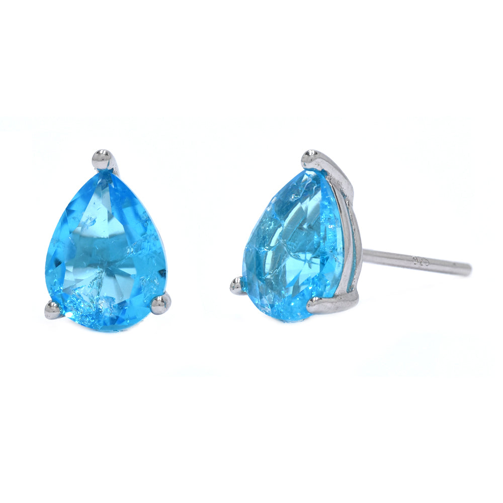 925 Silver 9 x 6mm turquoise teardrop cubic zirconia stud earring - SME2896