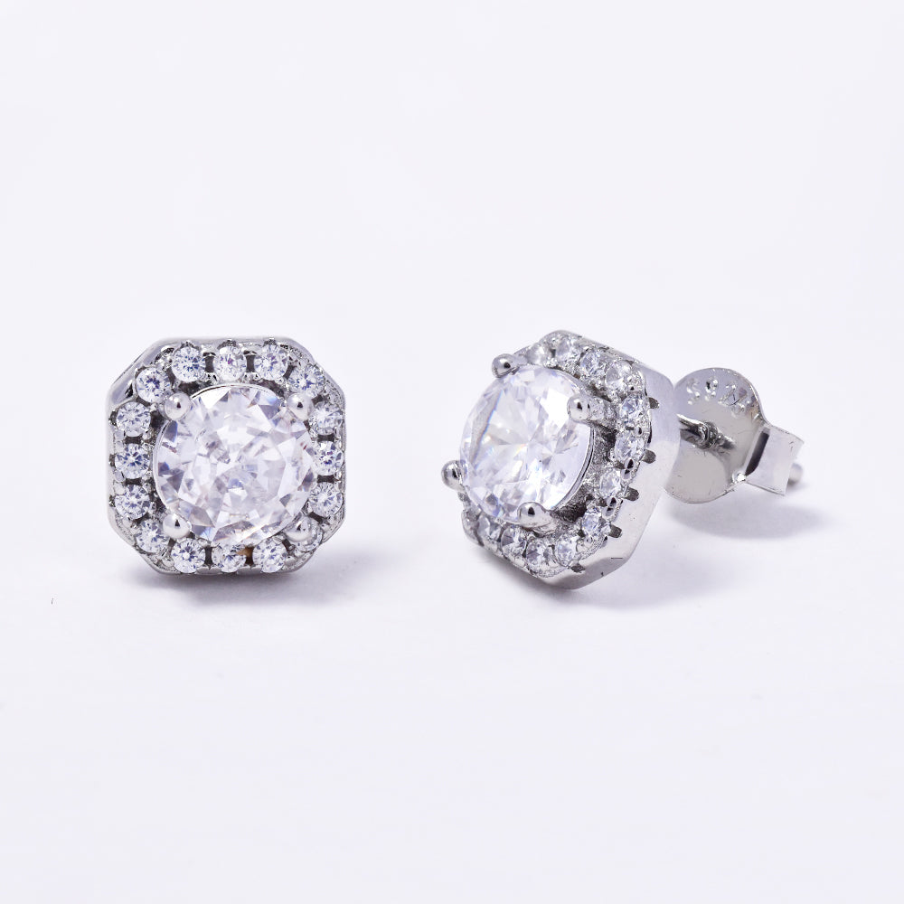 925 Silver cubic zirconia halo stud earrings - SME2960