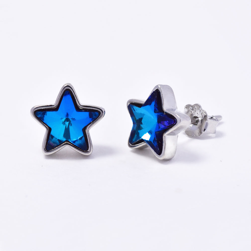 925 Silver blue stone star stud earrings - SME2961