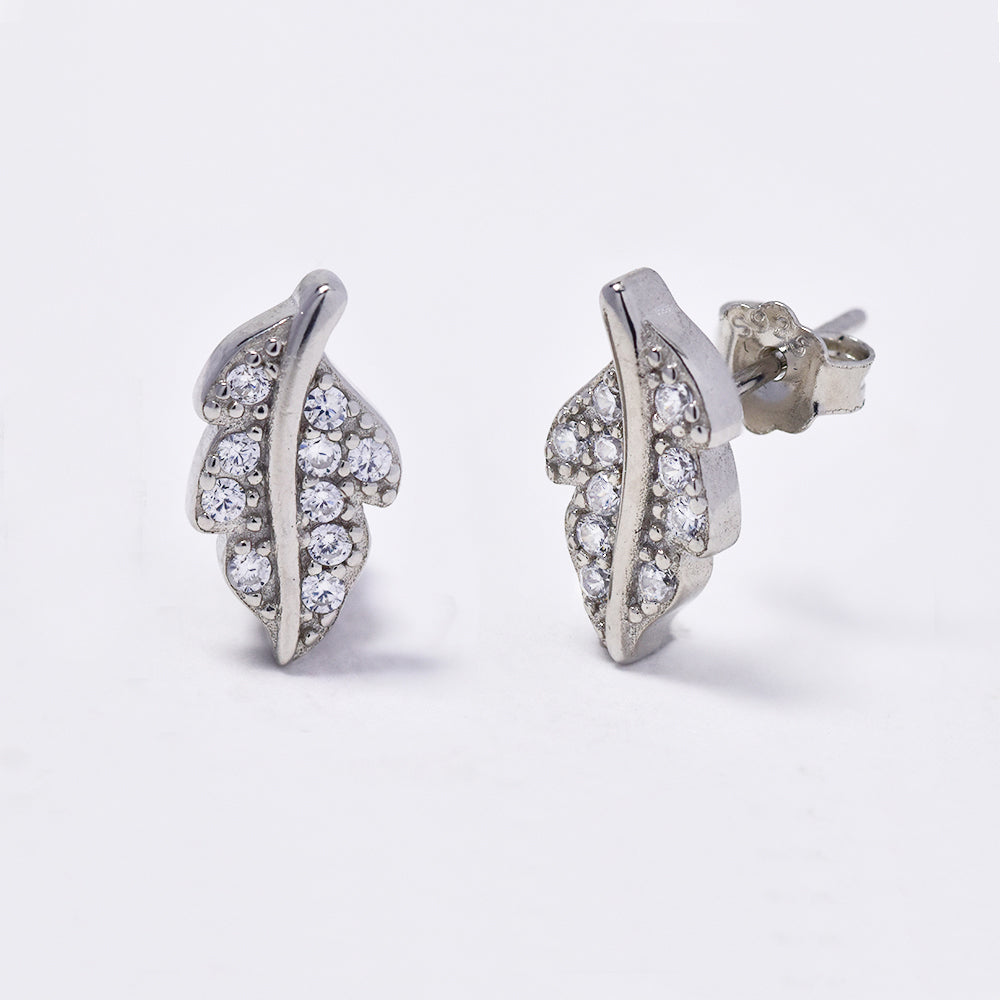 925 Silver cubic zirconia leaf stud earrings - SME2965