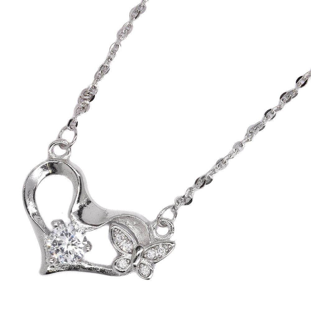 925 Silver cubic zirconia heart with butterfly necklace - SMN2510