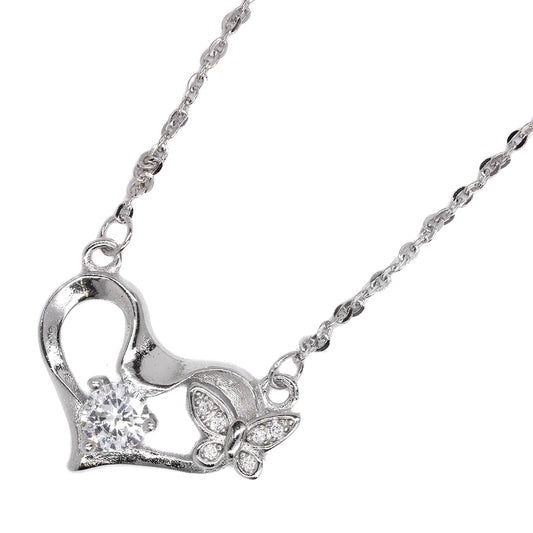 925 Silver cubic zirconia heart with butterfly necklace