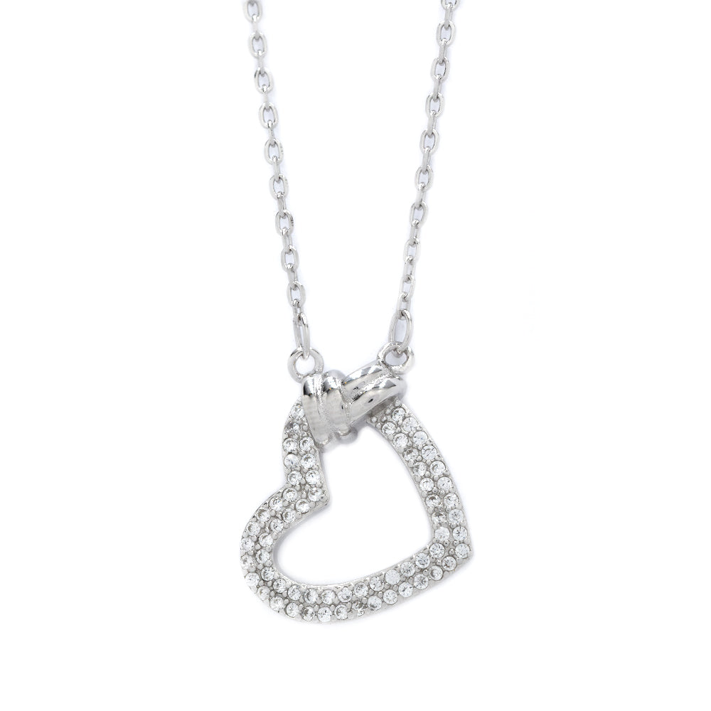 925 Silver cubic zirconia heart pendant on 40cm chain + 3cm extension - SMN2916