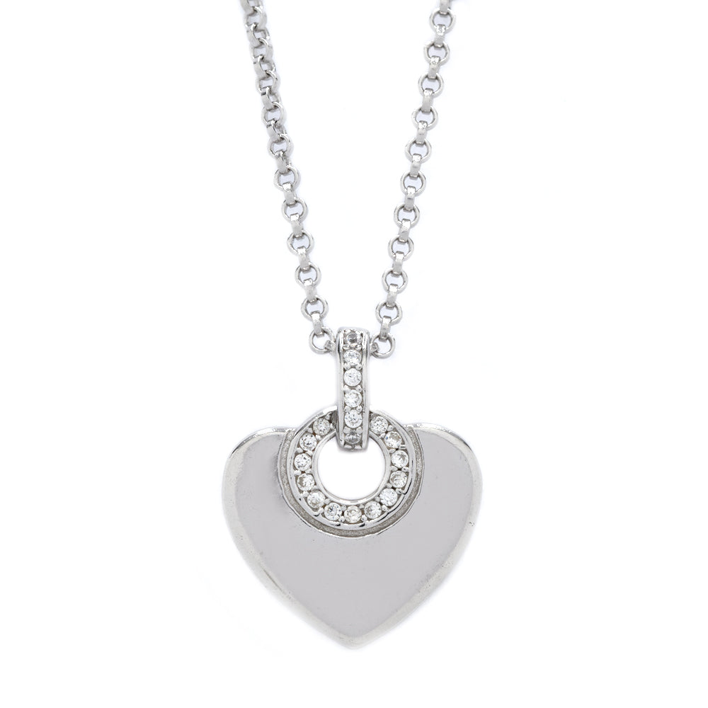 925 Silver cubic zirconia heart pendant on 42cm chain + 6cm extension necklace - SMN2918