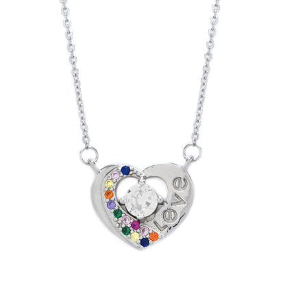925 Silver cubic zirconia heart on 40cm chain + 6cm extension necklace